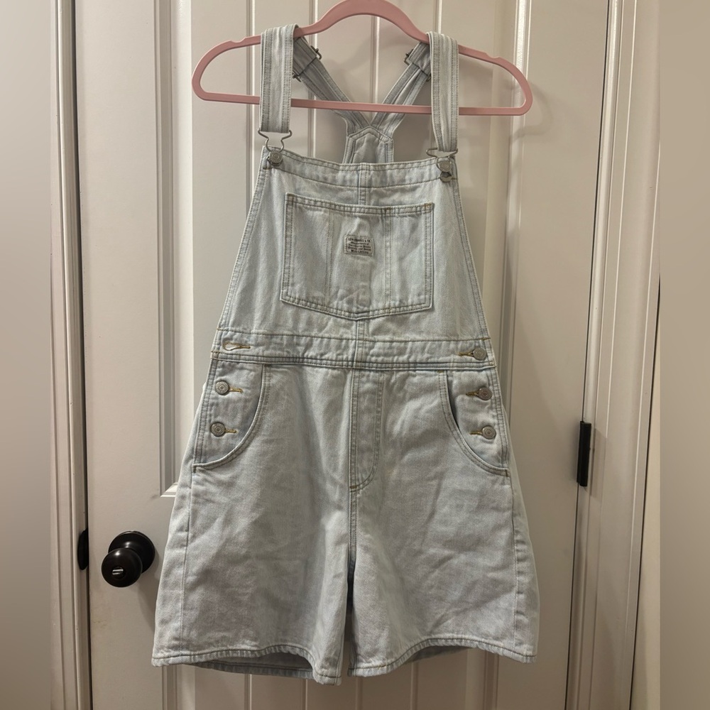 Levi's Classic Vintage Light Blue Denim Short Overalls